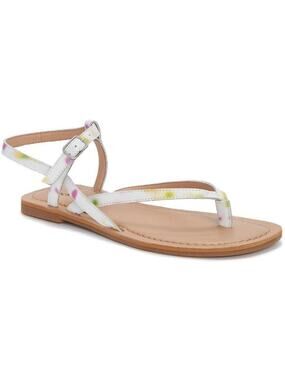 Lucky Brand | Bylee White Faux Leather Color Detail Thong Flat Sandals
